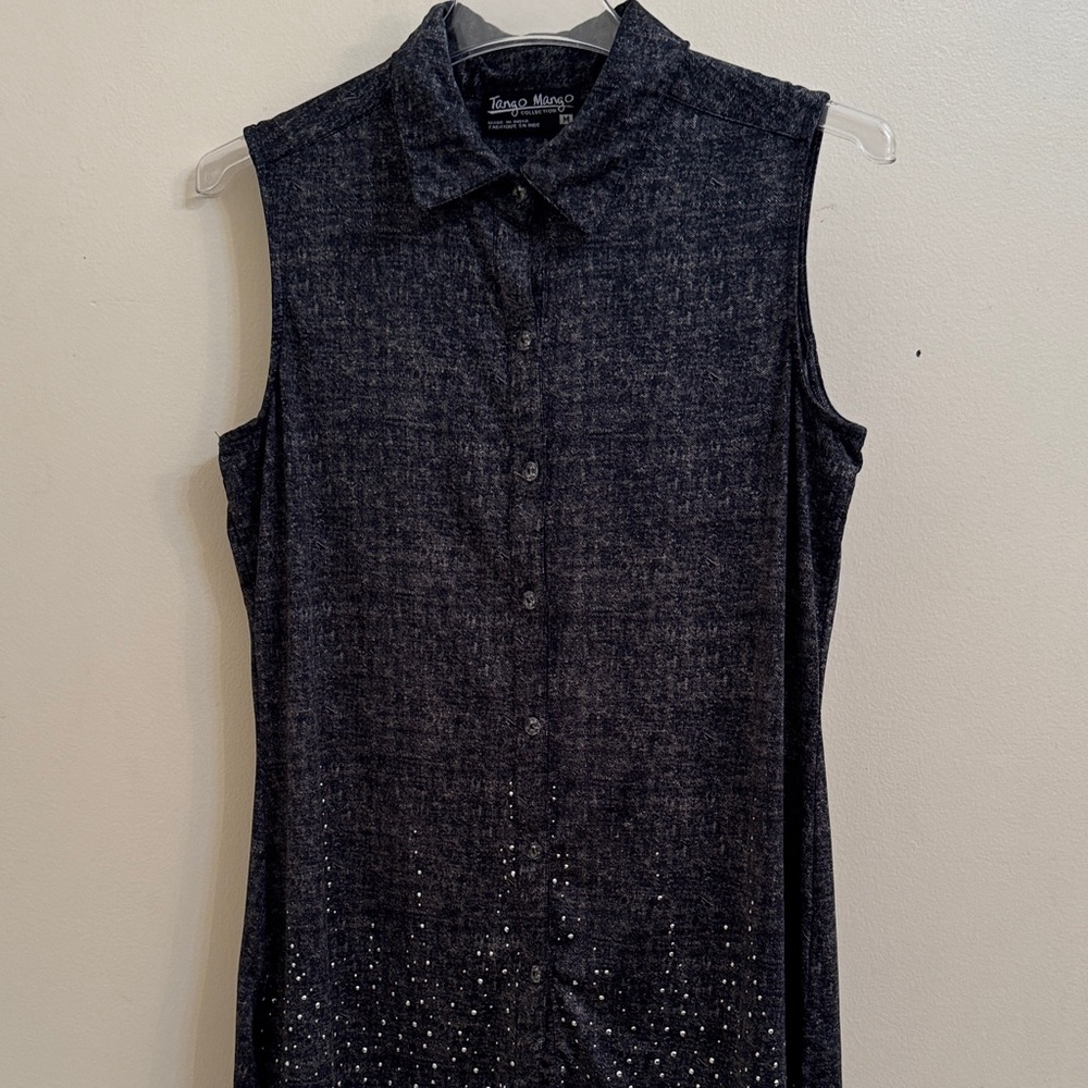 Studded Black Sleeveless Button-Down Shirt